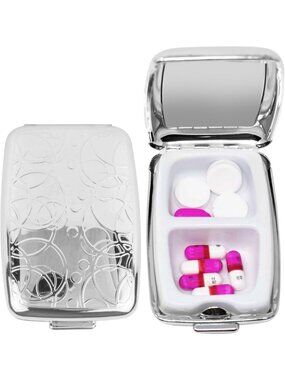 Set of 2 Etched Rectangular Pocket Pill Boxes & Organizers with Dual